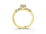 Yellow gold Emerald Brilliant Diamond Five-Stone Engagement Ring with Prong Setting on a Classic Band_19