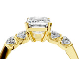 Yellow gold Emerald Brilliant Diamond Five-Stone Engagement Ring with Prong Setting on a Classic Band_20