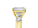 Yellow gold Emerald Brilliant Diamond Five-Stone Engagement Ring with Prong Setting on a Classic Band_21