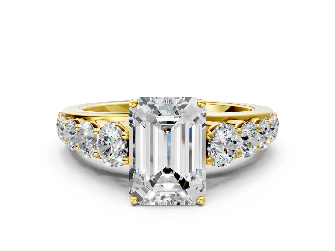 Yellow gold Emerald Brilliant Diamond Pavé Band with Six-Prong Setting_3