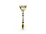 Yellow gold Emerald Brilliant Diamond Solitaire with Pavé Band and Four-Prong Setting 2