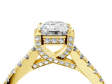 Yellow gold Emerald Brilliant Diamond Solitaire with Pavé Band and Four-Prong Setting 4