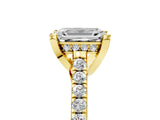 Yellow gold Emerald Brilliant Diamond Solitaire with Pavé Band and Four-Prong Setting 5