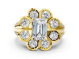 Yellow gold Emerald Brilliant Flower Halo Diamond Split Shank Ring_26