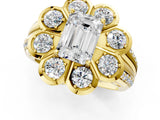 Yellow gold Emerald Brilliant Flower Halo Diamond Split Shank Ring_27