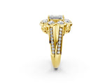 Yellow gold Emerald Brilliant Flower Halo Diamond Split Shank Ring_28