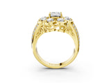 Yellow gold Emerald Brilliant Flower Halo Diamond Split Shank Ring_29