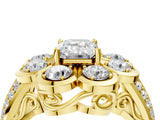 Yellow gold Emerald Brilliant Flower Halo Diamond Split Shank Ring_30