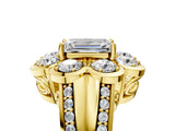 Yellow gold Emerald Brilliant Flower Halo Diamond Split Shank Ring_31