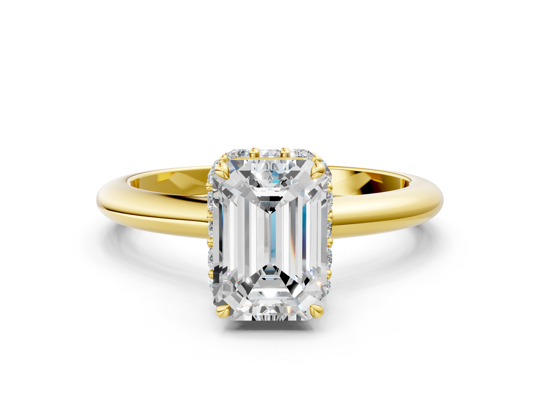Yellow gold Emerald Brilliant Solitaire Engagement Ring with Six-Prong Setting and Classic Band_20