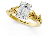 Yellow gold Emerald Brilliant Solitaire with Leaf Motif Band and Four-Prong Setting_73