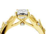 Yellow gold Emerald Brilliant Solitaire with Leaf Motif Band and Four-Prong Setting_76