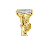 Yellow gold Emerald Brilliant Solitaire with Leaf Motif Band and Four-Prong Setting_77