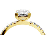 Yellow gold Emerald Brilliant Solitaire with Pavé Band and Claw Prong Setting_11