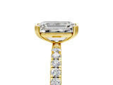 Yellow gold Emerald Brilliant Solitaire with Pavé Band and Claw Prong Setting_12