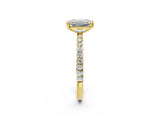 Yellow gold Emerald Brilliant Solitaire with Pavé Band and Claw Prong Setting_9