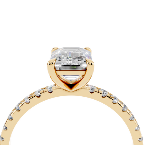 Yellow gold Emerald Brilliant Solitaire with Pavé Band and Four-Prong Setting_27