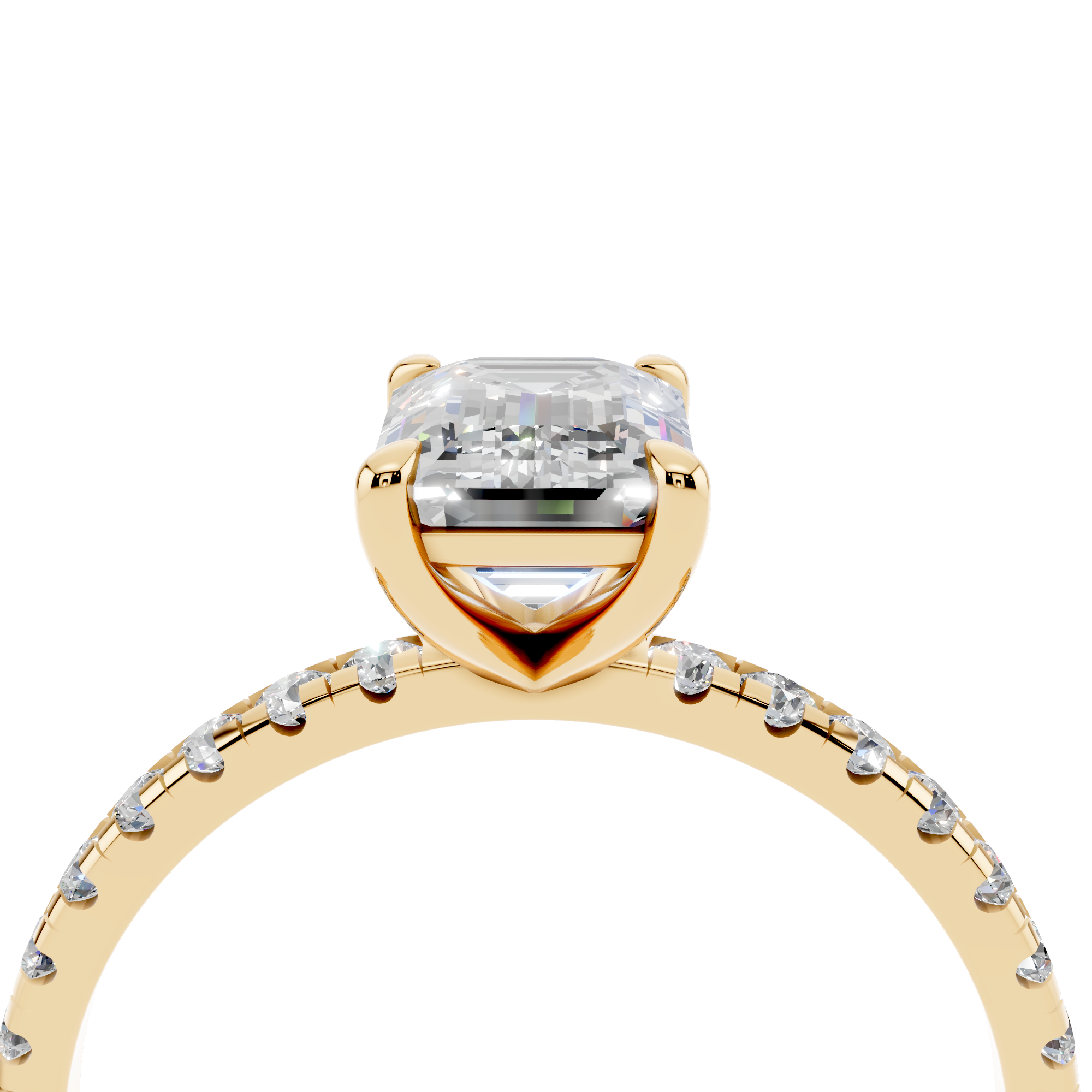 Yellow gold Emerald Brilliant Solitaire with Pavé Band and Four-Prong Setting_50