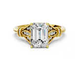 Yellow gold Emerald Brilliant Solitaire with Pave Band and Four-Prong Setting_18