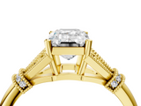 Yellow gold Emerald Brilliant Solitaire with Pave Band and Four-Prong Setting_22