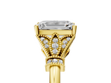 Yellow gold Emerald Brilliant Solitaire with Pave Band and Four-Prong Setting_23