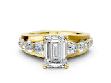 Yellow gold Emerald Brilliant Solitaire with Side Stones on a Pave Band and Four-Prong Setting_32