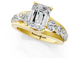 Yellow gold Emerald Brilliant Solitaire with Side Stones on a Pave Band and Four-Prong Setting_33