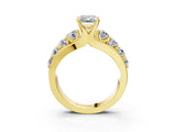 Yellow gold Emerald Brilliant Solitaire with Side Stones on a Pave Band and Four-Prong Setting_35