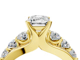 Yellow gold Emerald Brilliant Solitaire with Side Stones on a Pave Band and Four-Prong Setting_36