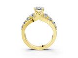 Yellow gold Emerald Brilliant Solitaire with Side Stones on a Pave Band and Four-Prong Setting_53