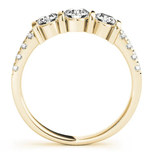 Yellow gold Emerald Brilliant Trilogy Channel Set Diamond Ring with Bar Prongs