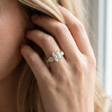 Yellow gold Emerald Brilliant Trilogy Channel Set Diamond Ring with Bar Prongs_8