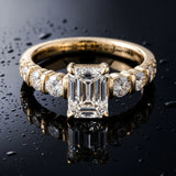 Yellow gold Emerald Brilliant Trilogy Channel Set Diamond Ring with Bar Prongs_9