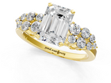 Yellow gold Emerald Cluster Diamond Engagement Ring with Pavé Band and Four-Prong Setting_112