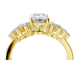 Yellow gold Emerald Cluster Diamond Engagement Ring with Pavé Band and Four-Prong Setting_115