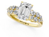 Yellow gold Emerald Cluster Diamond Engagement Ring with Pavé Band and Four-Prong Setting_95