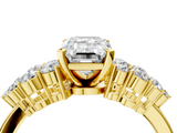 Yellow gold Emerald Cluster Diamond Engagement Ring with Pavé Band and Four-Prong Setting_98