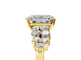Yellow gold Emerald Cluster Diamond Engagement Ring with Pavé Band and Four-Prong Setting_99