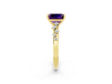 Yellow gold Emerald Cut Amethyst Cluster Side Stone Solitaire Ring with Prong Setting_26