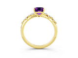 Yellow gold Emerald Cut Amethyst Cluster Side Stone Solitaire Ring with Prong Setting_27
