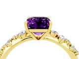 Yellow gold Emerald Cut Amethyst Cluster Side Stone Solitaire Ring with Prong Setting_28