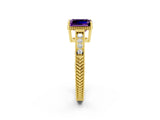 Yellow gold Emerald Cut Amethyst Engagement Ring with Milgrain Channel Set Band and Prong Setting_2