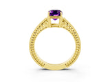 Yellow gold Emerald Cut Amethyst Engagement Ring with Milgrain Channel Set Band and Prong Setting_3