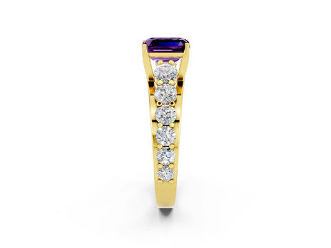 Yellow gold Emerald Cut Amethyst Engagement Ring with Pavé Band and Four-Prong Setting_2