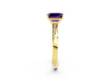 Yellow gold Emerald Cut Amethyst Engagement Ring with Side Stone Accents and Four-Prong Setting_29