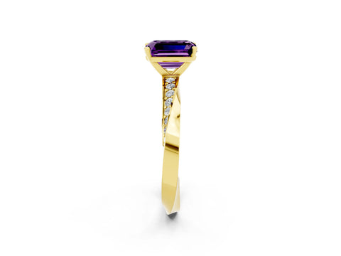 Yellow gold Emerald Cut Amethyst Engagement Ring with Side Stone Accents and Four-Prong Setting_29