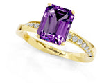Yellow gold Emerald Cut Amethyst Engagement Ring with Side Stone Accents and Four-Prong Setting_61