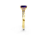 Yellow gold Emerald Cut Amethyst Engagement Ring with Side Stone Accents and Four-Prong Setting_62