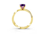 Yellow gold Emerald Cut Amethyst Engagement Ring with Side Stone Accents and Four-Prong Setting_63