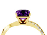 Yellow gold Emerald Cut Amethyst Engagement Ring with Side Stone Accents and Four-Prong Setting_64